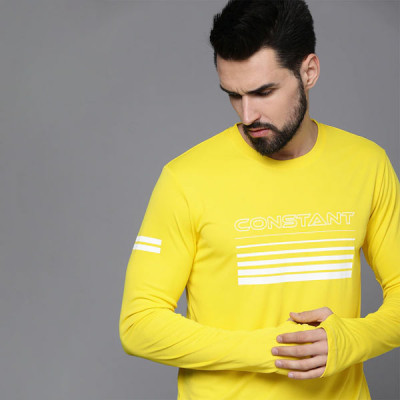 Men Yellow Typography Printed Slim Fit T-shirt